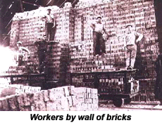 Workers by wall of bricks